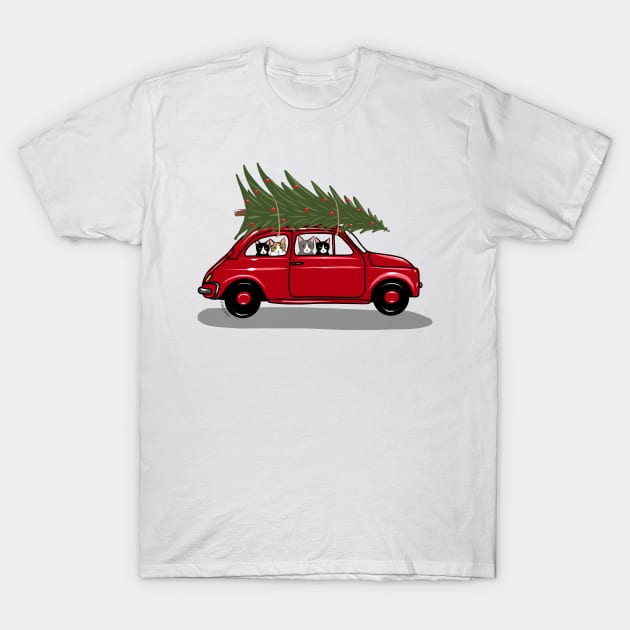 Bringing Home the Christmas Tree Red T-Shirt by KilkennyCat Art